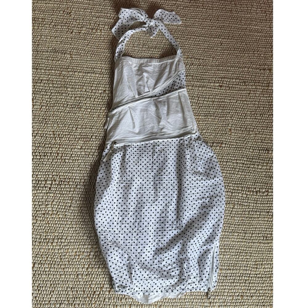 VTG Zone Bleue Paris Asymmetric Polka Dot Halter Dress Zipper Details Y2K S-M